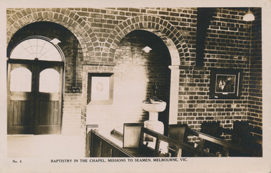 Postcard - Postcard, Black and white, Valentine & Sons Publishing Co. Ltd, Baptistry in the Chapel, Missions to Seamen, Melbourne, Vic, c. 1920