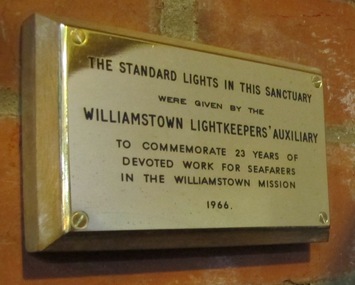 Plaque - Memorial plaque, Williamstown Lightkeepers' Auxiliary, 1966