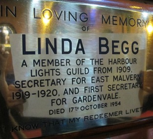 Plaque - Memorial plaque, Linda Begg, 1958