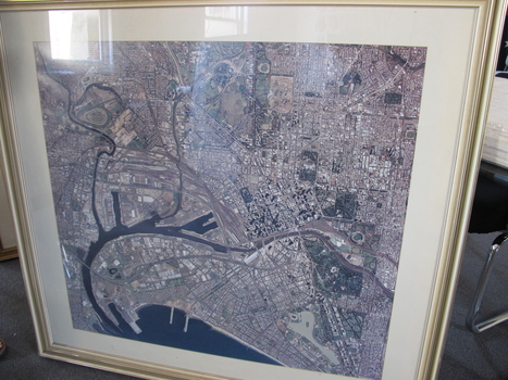 Framed aerial photograph of Melbourne and the port