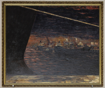 Painting, Ian Parry, Night Time at North Wharf, 1990