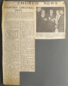 Newspaper clipping with a photograph mentioning Christmas 1947