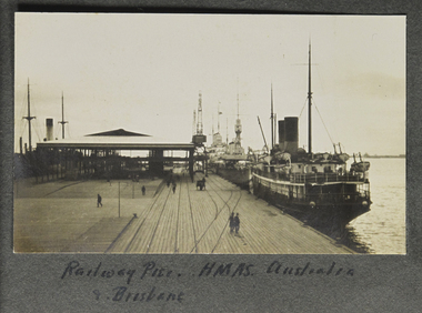 Photograph - Photograph, Sepia, Railway Pier HMAS Australia and Brisbane, Early 20th Century
