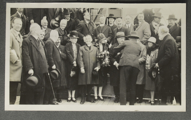 Photograph - Photograph, Sepia, Welcome to Archbishop Mr Lees on arrival of RMS Mongolia at Port Melbourne, 29 November 1928