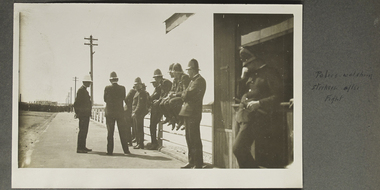 Photograph - Photograph, Sepia, Police Watching Strikers After Fight