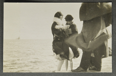 Photograph - Photograph, Sepia, Women in their coat at the beach