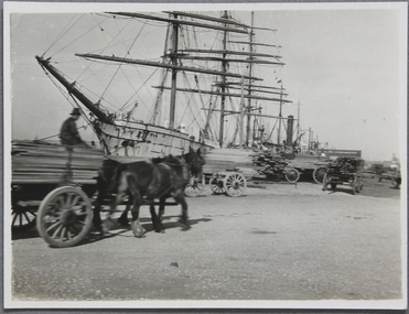 Photograph - Photograph, Black and white, Ship William Mitchell unloading timber ont the south wharf