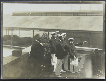 Photograph, Chaplain, captain and crew at the Mission, c.1915