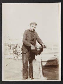 Photograph - Photograph, Sepia, Mr and Mrs Gurney Goldsmith, Cleaning the binnacle, 1906