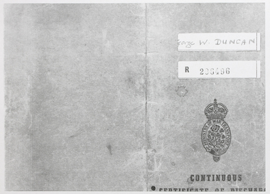 Certificate - Certificate of discharge, photocopy, Ministry of War Transport: continuous certificate of discharge: George Winfield Duncan, 1943