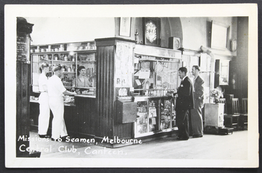 Postcard - Postcard, Black and white, KODAK, The Mission to Seamen, Melbourne - Central Hall, Canteen, mid 20th Century