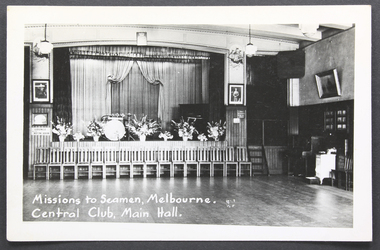 Postcard - Postcard, Black and white, KODAK, The Mission to Seamen, Melbourne - Central Hall, Main Hall, c. 1950
