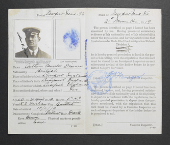 Document - Alien Seaman's Identification Card, 21 November 1919