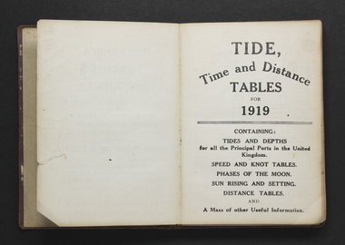 Booklet, Tide, Time and Distance Table for 1919, 1918