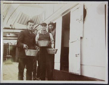 Photograph - Photograph, Sepia, Dinner is served on board a sailing ship - Apprentices fetching their dinner, 1906