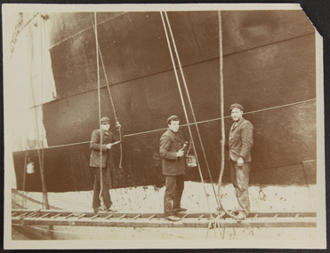 photograph - Photograph, Sepia, Mr and Mrs Gurney Goldsmith, Apprentices painting ship, 1906