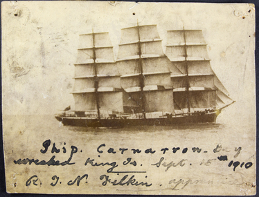 Photograph, George Schutze, Ship Carnarvon  Bay wrecked King Island 15 September 1910 - R.J.N Filkin apprentice, c. 1910