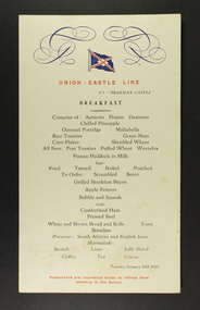 Souvenir - Menu, Union Castle Line 1955, 1955