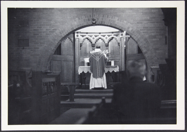 photograph - Photograph, Black and white, [David Kent] conducts a service in St Peter the Mariner Chapel