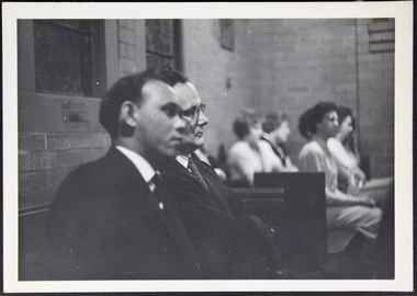 photograph - Photograph, Black and white, Attending a service in St Peter the Mariner chapel