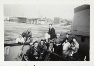 photograph - Photograph, Black and white, Seamen crew at wharf