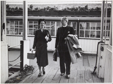 Photograph - Photograph, Black and white, Associated Photo Services, Reverend C.J Brown and his wife embarking at Liverpool for their Australian and Far East Tour, 1952