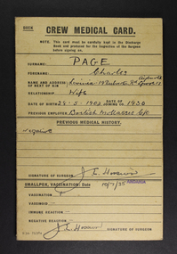 Document - Crew Medical Card, PAGE Charles, 1935