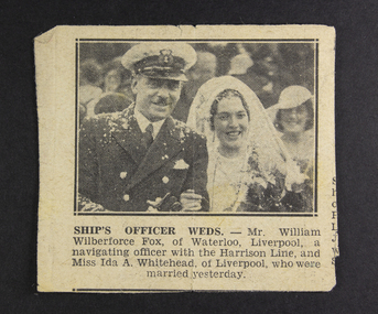 Article - Newspape clipping, Ship's Officer Weds