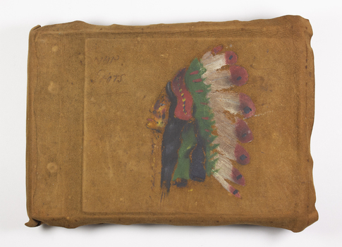 Brown suede album with painted North American Indian portrait
