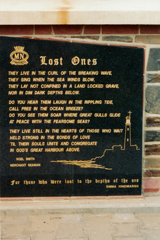 Lost Ones: Memorial to Merchant Navy with poem by Noel Smith