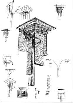 Black an white sketch of the lamps