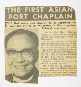 Article - Newspaper Clipping, The First Asian Port Chaplain, 1963