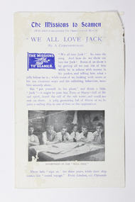 Booklet - Loose newsletter page, We all Love Jack, early 20th Century