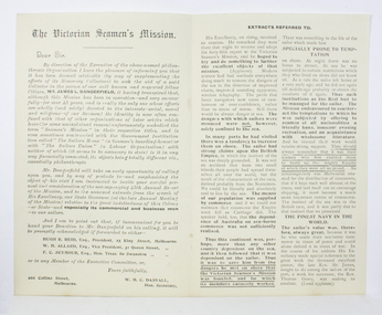 Letter - Printed circular or letter, The Victorian Seamen's Mission, c. 1902