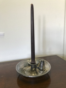 Victorian silverplate candle holder with candle