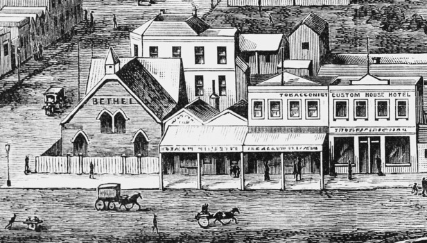 Detail on the Bethel Church, part of the early Mission to Seamen with the Sailors' Rest at the back