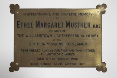 Plaque - Memorial Plaque, Ethel Margaret Musther, 1959