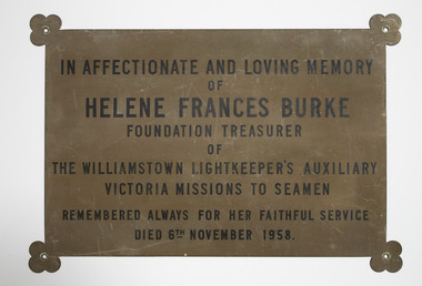 Plaque - Memorial  Plaque, Helene Frances Burke