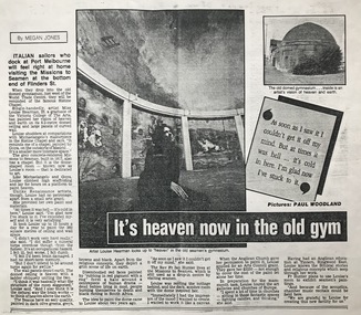 Article - Clipping, photocopy, Megan Jones, It’s heaven now in the old gym, 1988