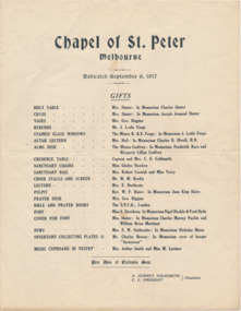 Flyer - List, Gifts, Chapel of St Peter, 1917