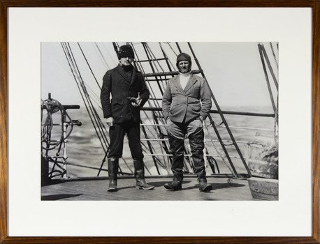Capt Dahlström and 2nd mate of the deck of the ship C.B. Pedersen at sea around 1935