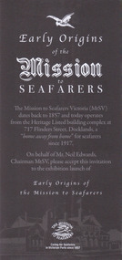 Flyer - Exhibition Opening Invitation, Mission to Seafarers Victoria, Early Origins of the Mission to Seafarers, 2017