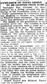 Article, Herald, Gymnasium of novel design to be lighted from dome, 23 October 1919