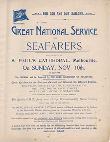 Flyer, Victorian Seamen's Mission, Great National Service for Seafarers, 1907