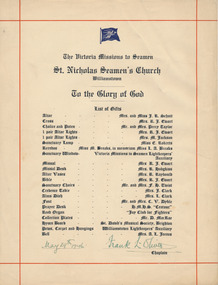 Flyer - List, Gifts, St Nicholas Seamen's Church , List of Gifts, 1946