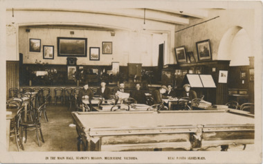Postcard, Valentines Real Photo Series, In the Main Hall, Seamen's Mission, Melbourne Victoria, c. 1917