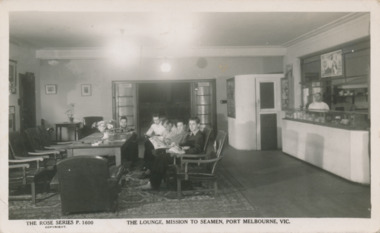 Postcard, Rose Stereograph, The lounge, Mission To Seamen, Port Melbourne, Vic, c. 1937