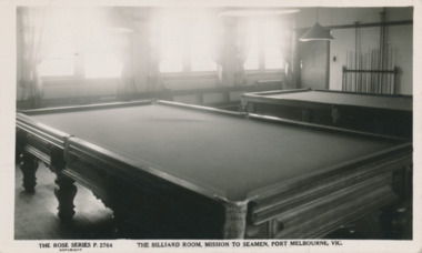 Postcard, Rose Stereograph, The Billiard room, Mission To Seamen, Port Melbourne, Vic, c. 1937