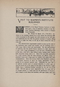 Article, Royal Victorian Institute of Architects, Visit to Seamen's Institute Building, September 1918