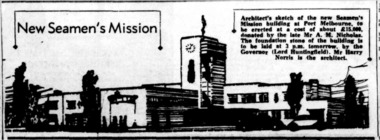 Sketch of the art Deco mission designed by Harry Norris